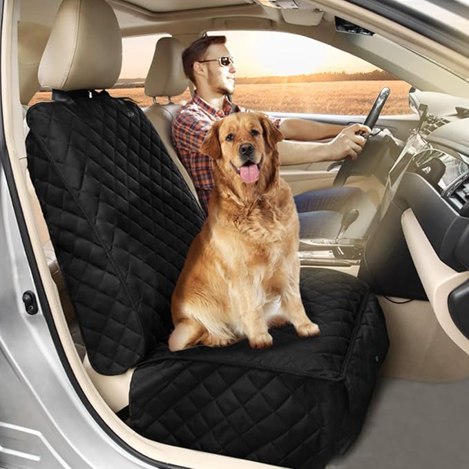 Deluxe Dog Seat Cover for Front Seat-More Durable Waterproof Front Seat Protector, High Heat Resistant and Nonslip Front Seat Cover for Dogs Kids, Universal Size (Black,1 Pack)
