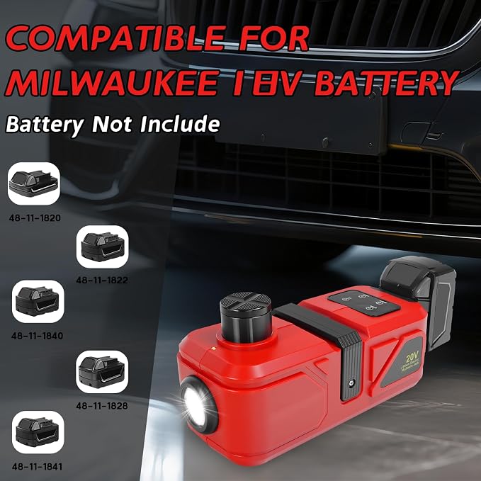 Cordless Electric Car Jack Kit for Milwaukee 18V Battery, Cordless Remote Control 5 Ton Hydraulic Car Jack with LED Light for Sedan, SUV,MPV,Truck (NO Battery
