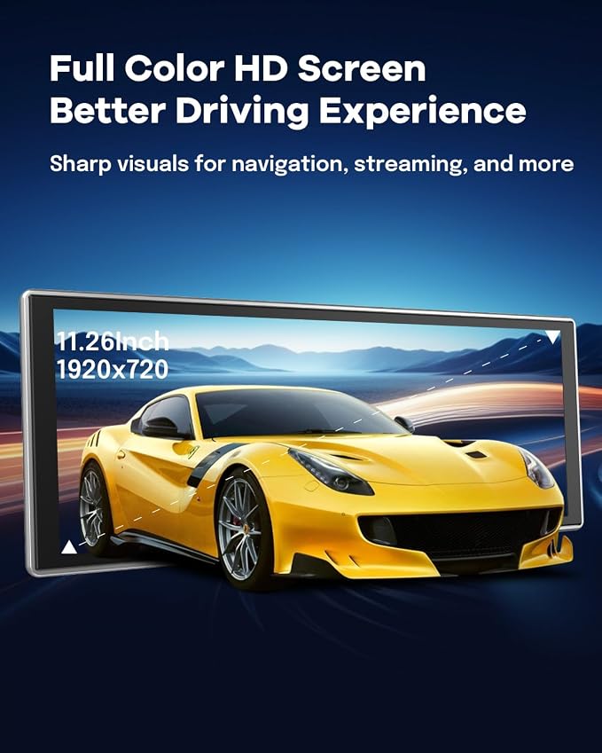 11.26 Inch Wireless CarPlay Screen for Car, Apple CarPlay & Android Auto Touch Screen for Car, Bluetooth, BT Music, Navigation, Car Record for Vehicles (Black)