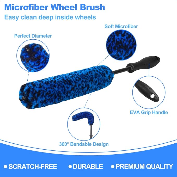 10Pcs Wheel Brush Kit for Cleaning Wheel and Tire, Wheel and Rim Brush, Car Detailing Brushes, Tire Brush, Bendable & Durable Car Wheel Rim Cleaner Brush Set,Car Cleaning Brush Supplies Kit