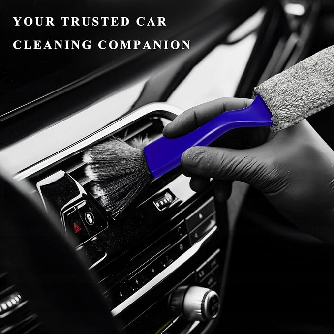 2 in 1 Duster for Car Clean, Portable Double Head Auto Detailing Brush, Soft Double-Ended Dust Removal Brush Interior Cleaning Tool for Most Vehicles, Car Accessories (Blue)