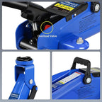 2 Ton Low Profile Floor Jack, 4000 lbs, with Tire Kit, Gloves & Bag – Blue | Steel jack, 4000 lbs, 5.3"-13" lift. Overload valve. Sealed cylinder. Tire kit and bag. For DIYers & mechanics, cars & SUVs.