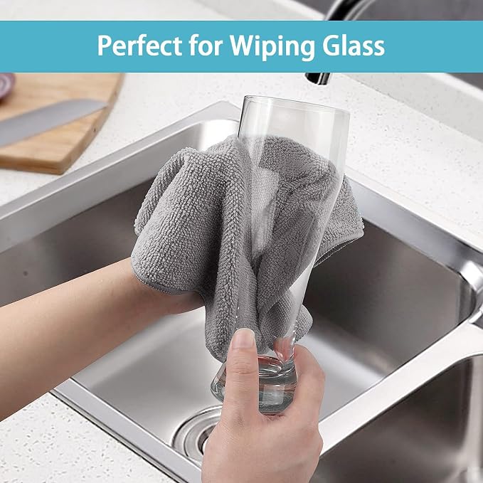 Grey Microfiber Cleaning Cloth, 50 Pack Cleaning Towels for Kitchen, Lint Free, Scratch-Free, Highly Absorbent, and Reusable Cleaning Rags for House, Window and Glass, Cars, 11.5 X11.5 inch
