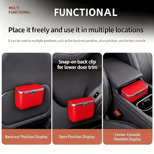 Car Trash Can with Lid - Leakproof Mini Garbage Bin for Door or Seatback,Premium ABS Auto Organizer,Space-Saving Car Garbage Can for Commuters,Families and Pet Owners,Fit for SUV,Sedan,Truck (Red)