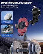 3-in-1 Wireless Car Charger Mount, 15W Fast Charging Auto-Clamping Phone Holder for iPhone 17 16 15 14, Samsung Galaxy S24 S23, Dashboard, Vent & Windshield Car Mount(Deep Red)