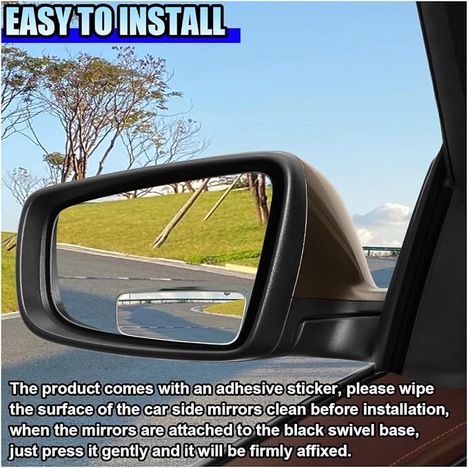 2PCS Rectangle Blind Spot Mirror for Car, Frameless Adjustable Wide Angle Mirror, Universal Side Rear View Mirror, Stick-on Design, HD Glass Convex Mirror for Cars, Trucks, SUVs (Frameless)