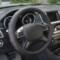 GripDrive Faux Black Leather Steering Wheel Cover for Car Truck Van SUV, Standard 15 inch Size, Red Accent Stitched Car Steering Wheel Cover Vehicle & Auto Accessories