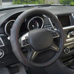 GripDrive Faux Black Leather Steering Wheel Cover for Car Truck Van SUV, Standard 15 inch Size, Red Accent Stitched Car Steering Wheel Cover Vehicle & Auto Accessories