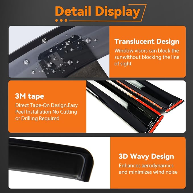 Window Visor Rain Guards Compatible with 2022-2024 Toyota Tundra CrewMax Cab with 4 Full Size Doors, Tape On Style Acrylic 4pcs Wind Deflectors Vent Visors for Trucks Accessorie
