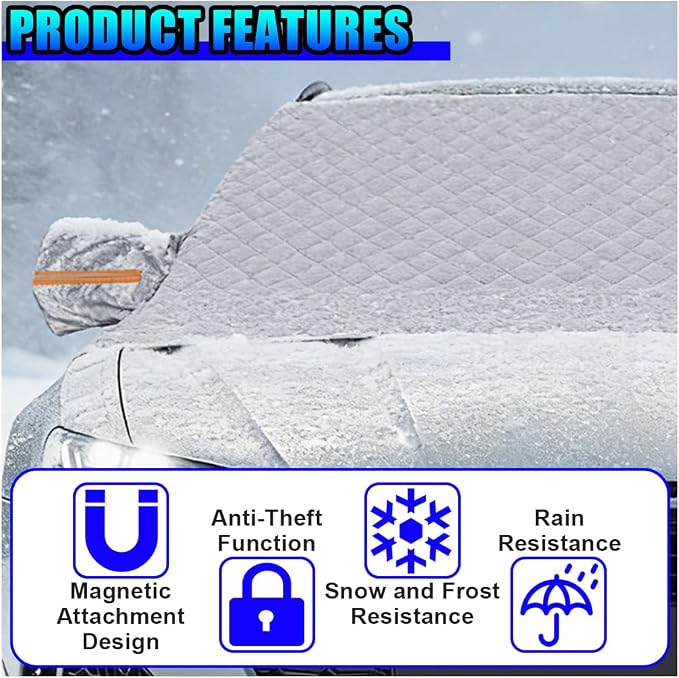 Magnetic Car Windshield Snow Cover, 4 Layers Winter Automotive Windshield Frost Protective Cover with Side Mirror Protector, All-Weather Vehicle Exterior Accessories for Sedan SUV (S)