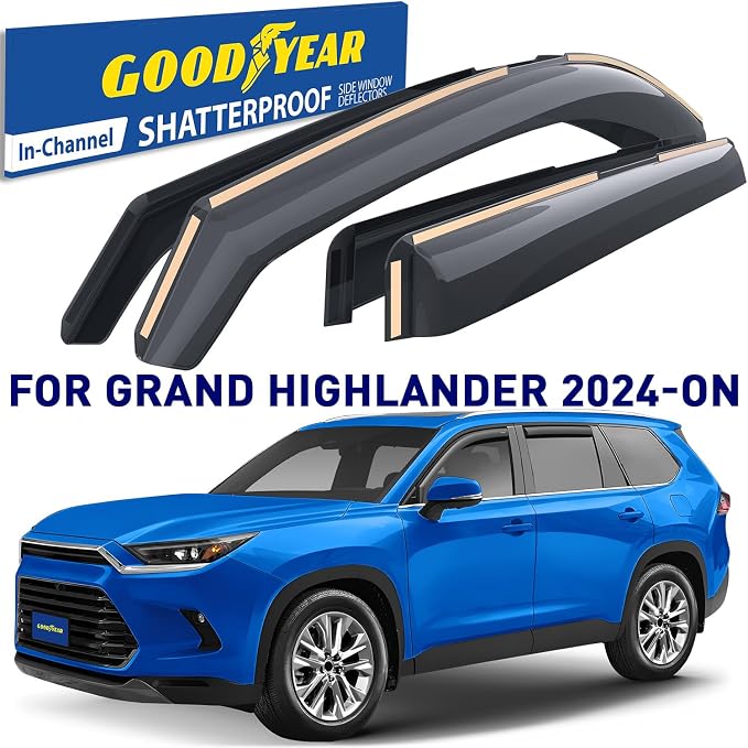 Goodyear Shatterproof in-Channel Window Deflectors for Toyota Grand Highlander 2024-2026, Rain Guards, Window Visors for Cars, Vent Deflector, Car Accessories, 4 pcs - GY008424