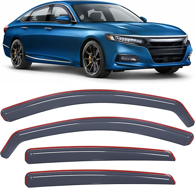 in Channel Window Visors for Honda Accord 2018 2019 2020 2021 2022, Wind Deflectors for Sun Rain & Ventilation, Light Smoky Blue, 4PCS