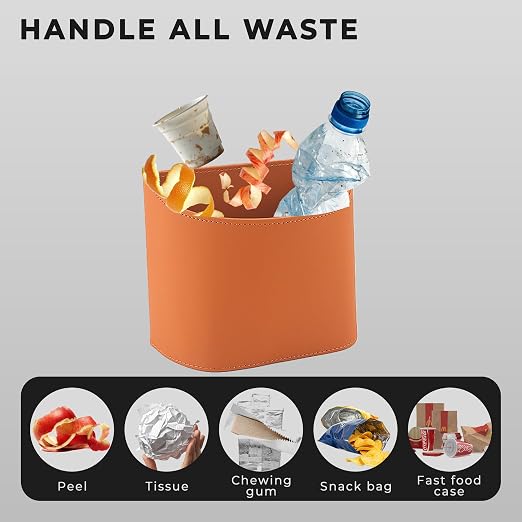 Leather Car Trash Can – Leakproof & Easy-to-Clean Car Trash Bin for Luxury Cars, SUVs & Trucks | Includes 60 Custom Liners, Secure Hook, Easy Install, Brown