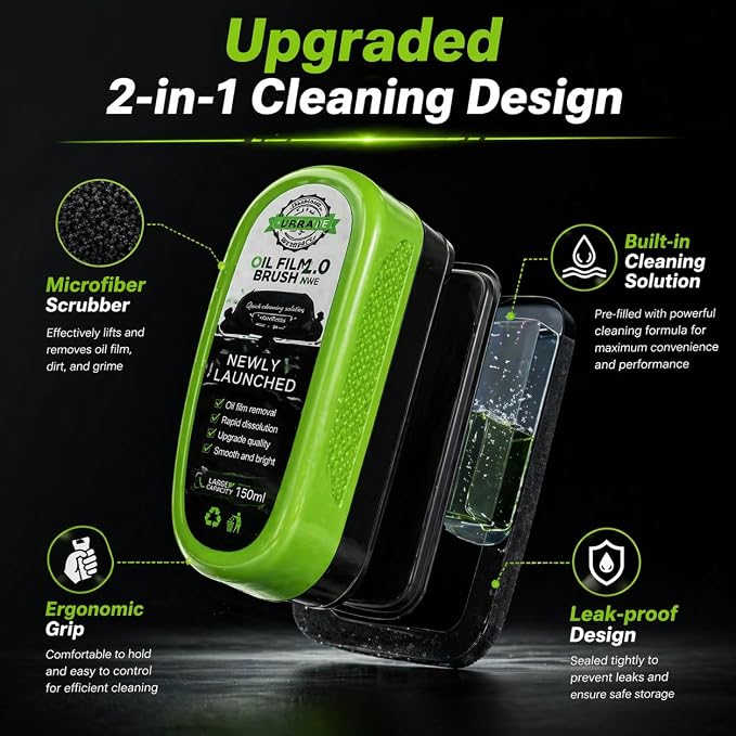 Upgrade Automotive Windshield Oil Film Remover Brush - Reusable, Heavy-Duty Microfiber Scrubber for Stubborn Grime, Bugs, Sap on Car Glass, Windows, Mirrors - Car Glass Cleaning Tool