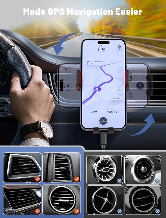 Wireless Car Charger, Auto-Clamping Car Mount 15W/10W/7.5W Fast Charging Air Vent Car Phone Mount Compatible with iPhone 15/14/13/13 Pro/12 Pro Max/12/11/10/8 Series, Samsung Galaxy Series Red