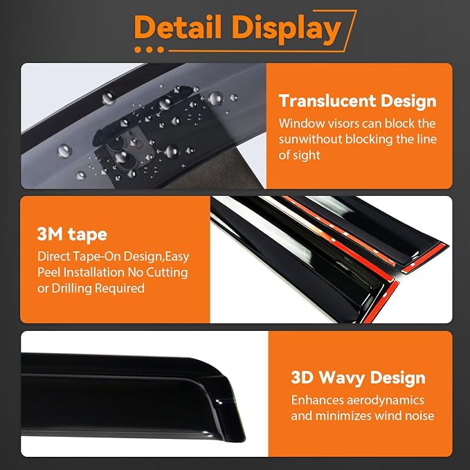 Window Visor Rain Guards Compatible with 2019-2024 Dodge Ram 1500 New Body Crew Cab with 4 Full Size Doors, Tape-On Wind Deflectors Vent Visors for Trucks Accessories
