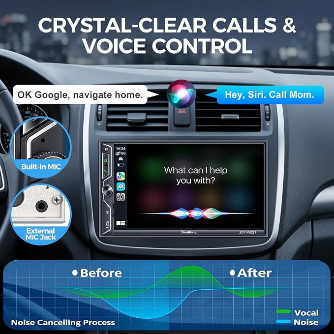 7" QLED Double Din Car Stereo Compatible with Wireless Apple CarPlay & Android Auto, 240W 4.2CH Dual Subwoofer Out, Dash Cam & Backup Camera Included, Bluetooth, Mirrorlink, FM/AM Car Radio