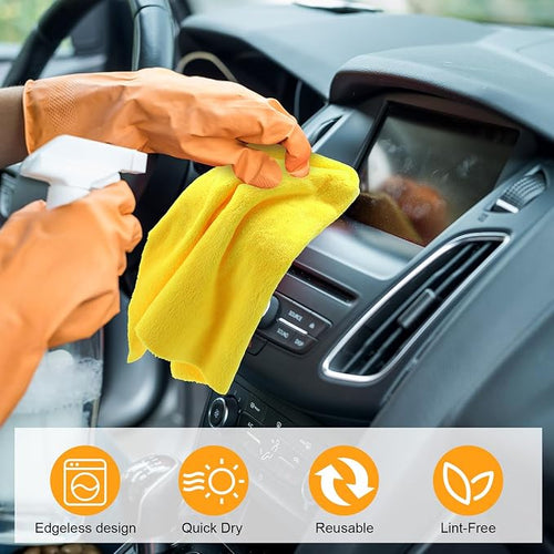 16 Pcs Car Microfiber Towels Buffing Drying Wash Cleaning Cloths Plush Large Towels Thick Care Polishing Detailing Waxing Scratch Proof Towel, 15.75 x 15.75 Inch (Yellow)