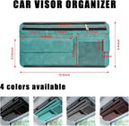 Yourkar Car Sun Visor Organizer, Soft Leather Surface Eyeglasses Note Card Holder Car Storage Bag, Scratch-Resistant Waterproof Auto Sunshade Organizer Bag, Car Accessories (Blue)