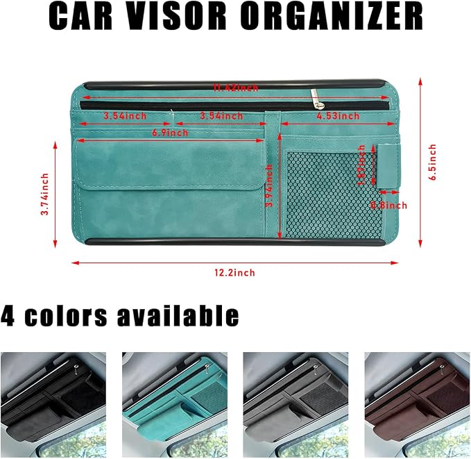 Yourkar Car Sun Visor Organizer, Soft Leather Surface Eyeglasses Note Card Holder Car Storage Bag, Scratch-Resistant Waterproof Auto Sunshade Organizer Bag, Car Accessories (Blue)