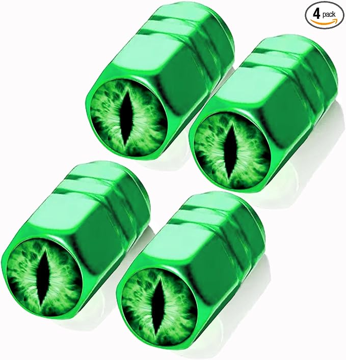 4Pack Beast Eyes Green Tire Valve Stem Cap Beast Eyes Car Accessories Aluminum Alloy Rust-Proof Universal Dust Covers Tire Air Cap for Car,Truck,SUV,Bike,Motorcycle Tires,Gifts for Women Mom Men