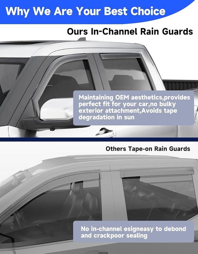 in-Channel Window Rain Guards Fit for Toyota Tundra 2022 2023 2024 2025 2026 CrewMax, Extra Durable Visors Vent Visors Window Deflector Vent Shades Truck Car Accessories -4 pcs