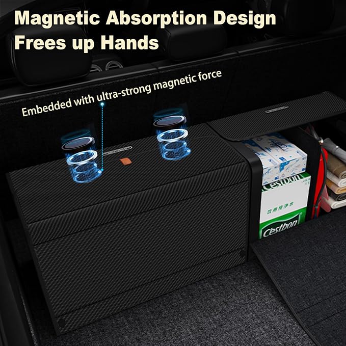 Car Trunk Organizer for SUV,Car Organizers and Storage with Collapsible Storage, Magnetic Lid Large Capacity for SUV, Truck, MPV (Carbon Black, L-21.5×13×12.5 IN)