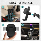 2-in-1 Car Cup Phone Holder Expander with Adjustable Base, 360°Rotation,Compatible with iPhone, Samsung & All Smartphones up to 4.13",Fit Most Bottles 10-32oz,Black