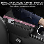 Bling Car Center Console Cover, Leather Car Arm Rest Cover Cushion with 2 Storage Bags, Universal Automotive Armrest Protector Storage Box, Bling Accessories Interior for Most Vehicles (Pink)