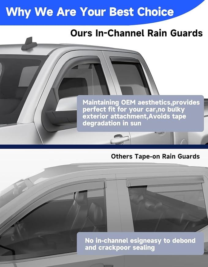 in-Channel Rain Guards Fit for Truck Chevy Silverado/GMC Sierra 2014-2018 Double Cab, Window Rain Guards Visors Vent Visors Window Deflector Vent Shades Car Accessories -4 pcs