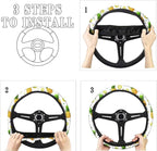 Tie Dye Car Steering Wheel Covers Breathable Sweat Absorption Comfort Grip Stretch-on Fabric Steering Wheel Protector Non-Slip Machine Washable Rainbow Colored