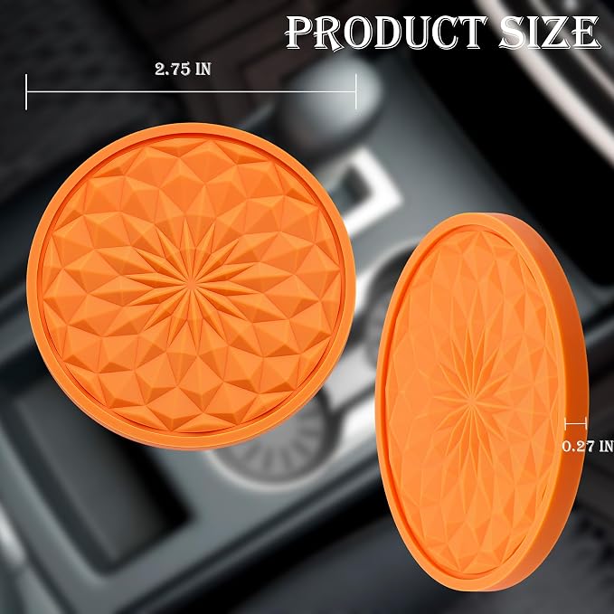 2 Pack Silicone Car Cup Holder Coaster – 2.75 Inch Non-Slip Drink Mat, Universal Fit for Most Vehicles – Cute & Functional Auto Accessories (Orange)