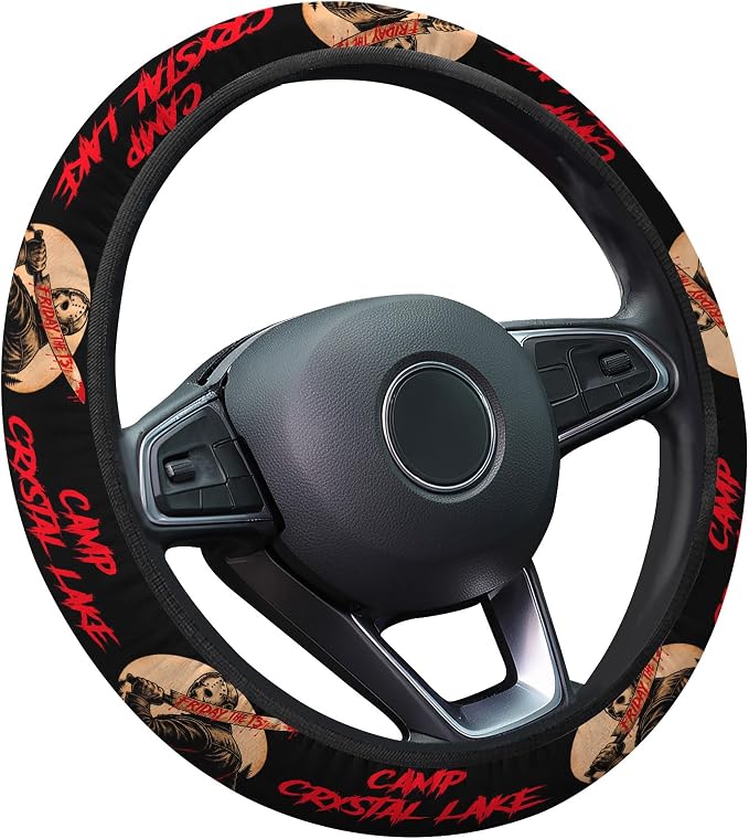 Hockey Mask Horror Steering Wheel Cover, Non Slip Polyester Car Wheel Protector for Car SUV Truck, Universal 15 Inch
