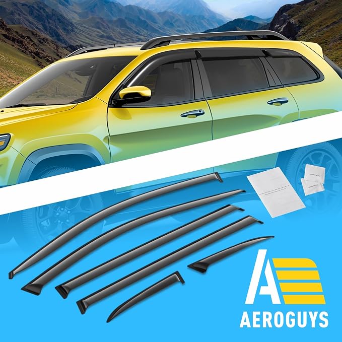 Extra Durable Window Deflectors Tape-On Window Visors Rain Guards Fit for Jeep Cherokee 2014-2023, Sun Visors, Wind Vent for Shades, Exterior Car Accessories - 6pcs. AG0962