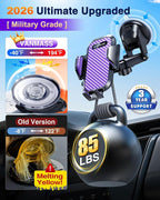 Phone Holders for Your Car 2026 Ultimate Phone Mount Military-Grade Windshield Dashboard Vent【Newest Best Strongest】 Cell Phone Car Mount for iPhone 16 Pro Max 15 Samsung Android,Purple