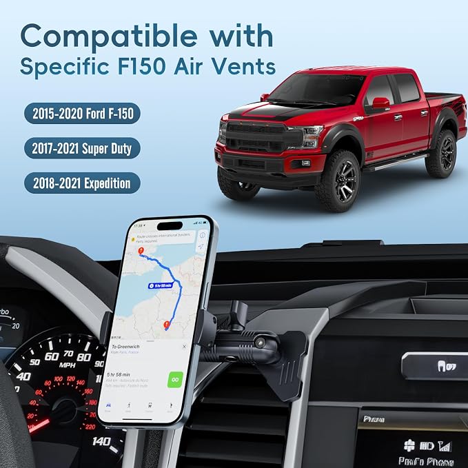 Metal Vent Phone Mount Compatible with 2015-2020 Ford F-150, 2017-2021 Super Duty & 2018-2021 Expedition, Car Solid Phone Holder Cellphone Cradles Bracket Stand for All Smartphone