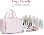 Travel Toiletry Bag for Women Large Hanging Makeup Bag Organizer Toiletries Bag for Full Size Essentials Accessories Cosmetics (Pink Flower Buds (Large))