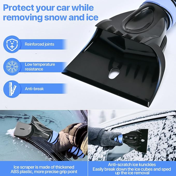 44" Snow Brush and Ice Scrapers Detachable, 360° Pivoting Soft Bristle Head,Foam Grip, for Car,Trucks,or SUV Window & Windshield Tool