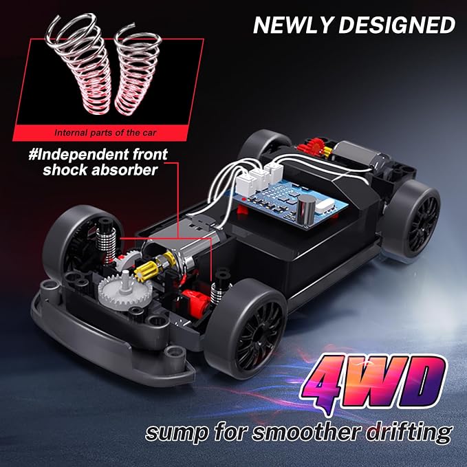 RC Drift Car, 1:24 Remote Control Car for Kids, 20KM/H 4WD High Speed RC Cars with Lights, Extra Racing Tires, Vehicle for Adults Boys Girls, Gray