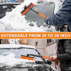 Showvigor Extendable Snow Brush and Ice Scraper for Car, 30"-35"-39" Adjustable Long Handle & 4.3" Ice Chipper, 360° Pivoting Brush Head & Comfortable Antiskid Grip
