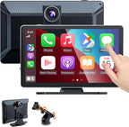 9 Inch Carplay Screen for Car, Portable Car Play Touchscreen Stereo with 4K Front+1080P Rear Dual Camera, Support Voice Control/Android Auto Mirror Link/Backup Camera