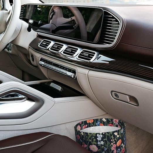 Car Trash Bag Wildflower Floral Hanging Back of Seat Car Portable Trash Bag Wildflower Floral Waterproof One-Handed Portable Strap Drawstring Garbage Bags 2 Pieces Car Coasters