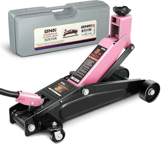 DNA Motoring 3 Ton Low Profile Floor Jack, 3 tons (6000 lbs) Capacity Fast Lift Hydraulic Trolley Service/Floor Jack, 7.7 "-21" Lifting Range, Pink, TOOLS-00674-PK