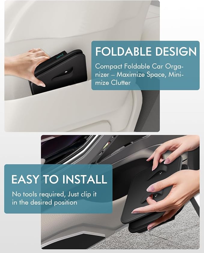 Upgrade Car Door Organizer, Small Leather Foldable Hanging Organizer and Trash Can 2-in-1, Multi-Function Mini Storage Box Garbage Can for Car Back Seats and Side Door-2Pack
