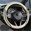 Beige Steering Wheel Cover with Coasters Leather Universal 15 inch | Carbon Fiber Car Steering Wheel Covers Microfiber Breathable Anti-Slip Durable Steering Wheel Accessories Set