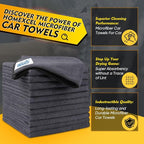 Microfiber Cleaning Cloths 12 Pack, Premium 16 x 16 inch Microfiber Towel for Cars, Ultra Absorbent Car Washing Cloth, Lint Free Streak Free Wash Cloths for Car, Kitchen, and Window, Grey