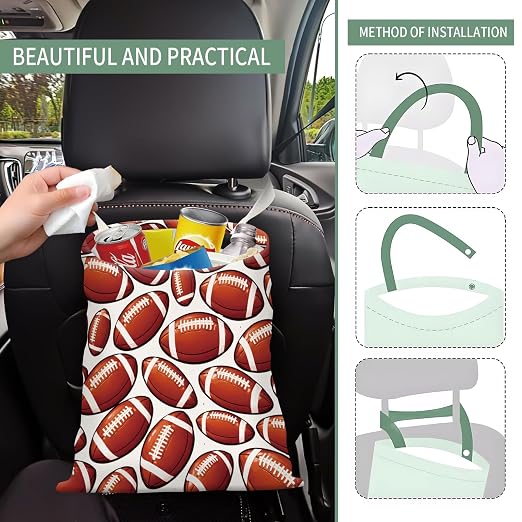 Cute Car Trash Can, Hanging Canvas Car Back Seat Organizer and Storage Bag, Funny Car Trash Bag for Travelling, Outdoor Retro Football Pattern