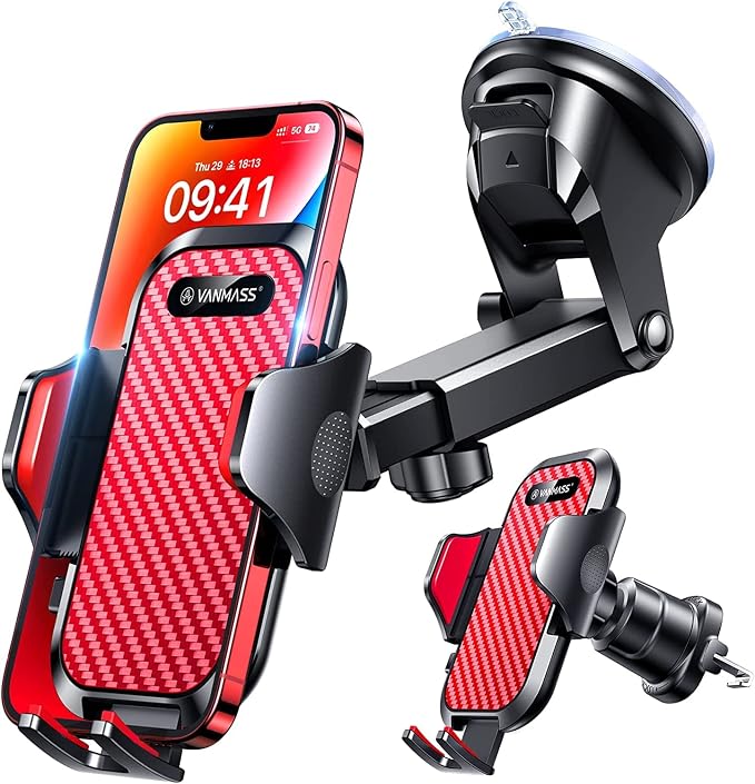 Phone Holders for Your Car 2026 Ultimate Phone Mount Military-Grade Windshield Dashboard Vent【Newest Best Strongest】 Cell Phone Car Mount for iPhone 16 Pro Max 15 Samsung Android,Red