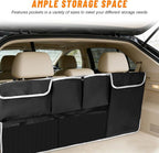 Car Trunk Hanging Organizer, Collapsible Backseat Storage Bag with 4 Pockets & 2 Mesh Pouches, Multi-Functional Oxford Cloth Trunk Organizer for Most Cars Trucks SUVs