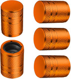 Tire Valve Stem Caps - (5 Pack) Metal Air Caps with Plastic Liner, Corrosion Resistant, Leak-Proof, Universal Stem Covers for Cars Trucks Motorcycles and Bikes - Orange